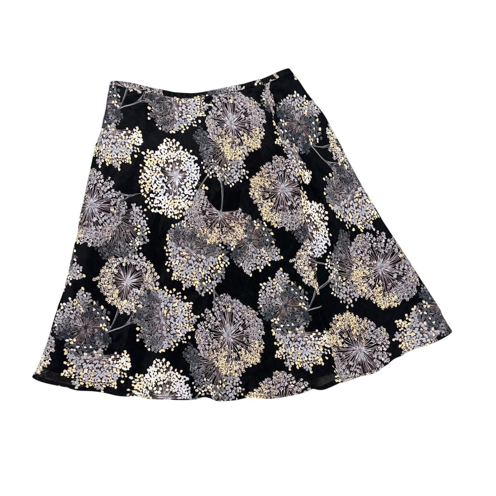 Talbots‎ A-Line Skirt Womens 10P Black Floral Linen Silk Blend Excellent Petite